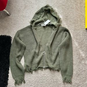 Brand new with tag women planet gold hooded sweater size M olive green color